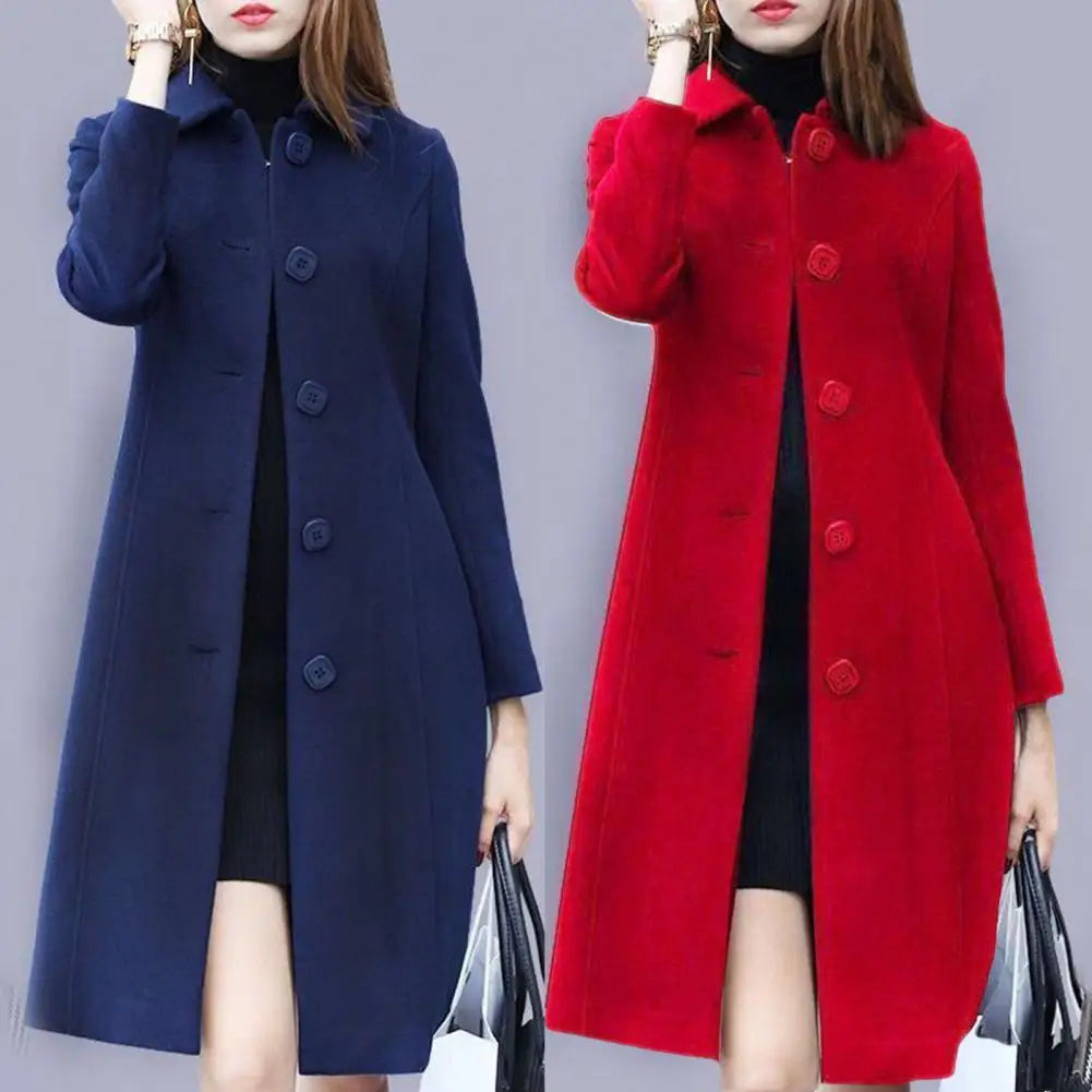 Manteau Long Femme SANWOOD – Col Rabattu, Boutonnage Simple, Coupe Élégante Grande Taille