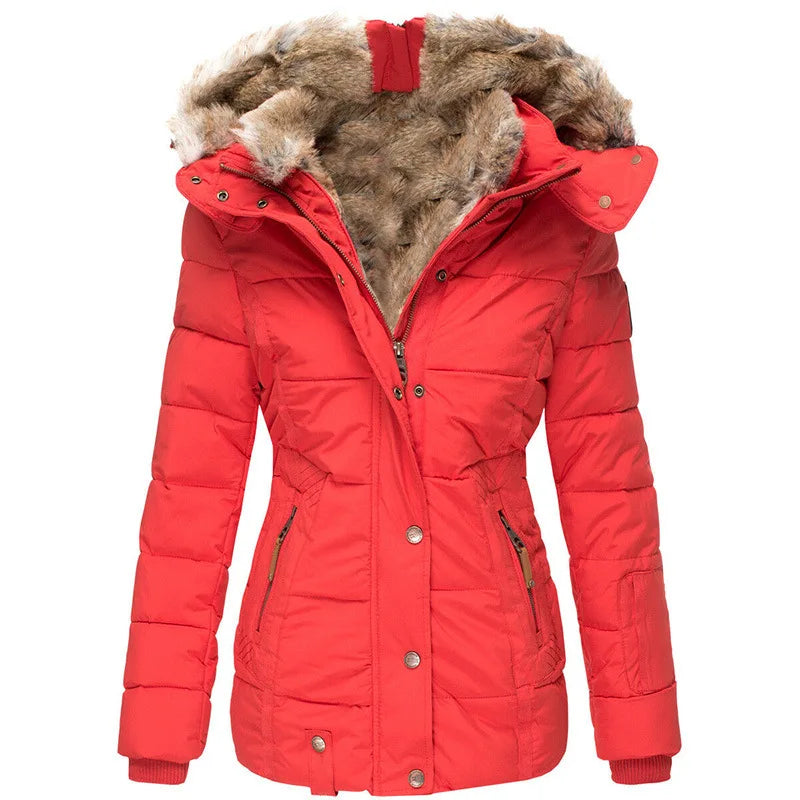 Manteau d'Hiver Femme – Coupe-Vent Zippé à Capuche, Doublure Polaire, Coupe Slim