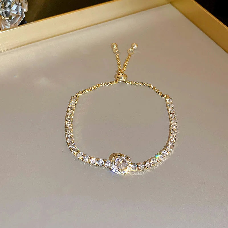 Women's 18K Gold Plated Square Zircon Bracelet – Adjustable & Rhinestone