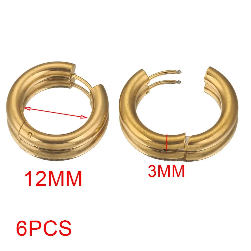 Lot 6 Créoles Femme Acier Inoxydable Plaqué Or 24K – Style Coréen Luxe