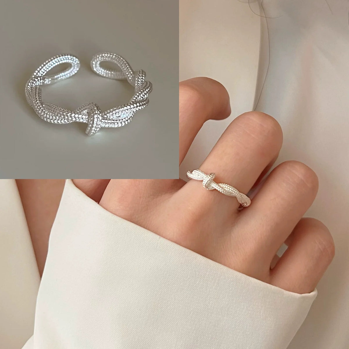 Bague Lotus en Argent Sterling 925 Femme – Texture Rétro & Ajustable | Cadeau Bijou