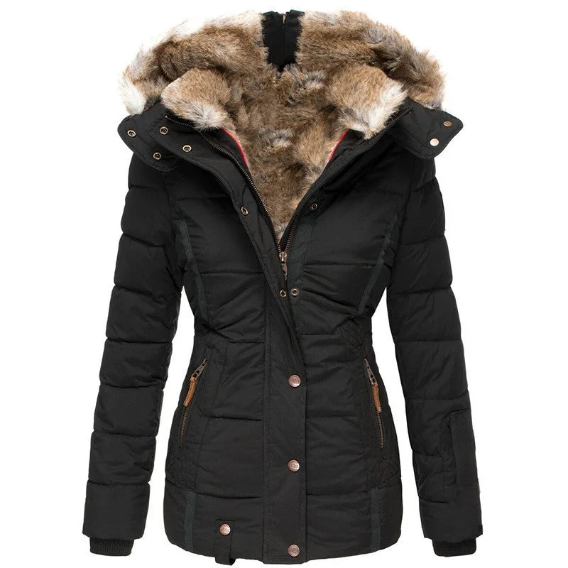 Manteau d'Hiver Femme – Coupe-Vent Zippé à Capuche, Doublure Polaire, Coupe Slim
