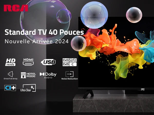 TV HKC 40" FHD Basique – Dolby Audio | DVB-T2/S2/C | 3x HDMI | Direct LED | Finition Métal | Noir