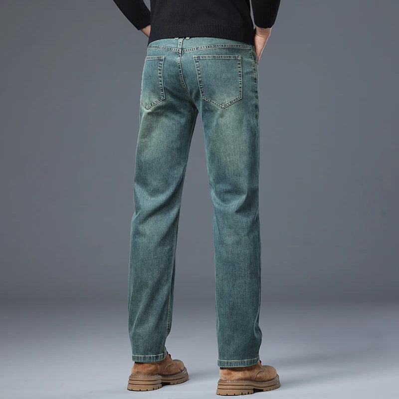 Jean Droit Ample Homme – Denim Léger Respirant Taille Haute Business Casual
