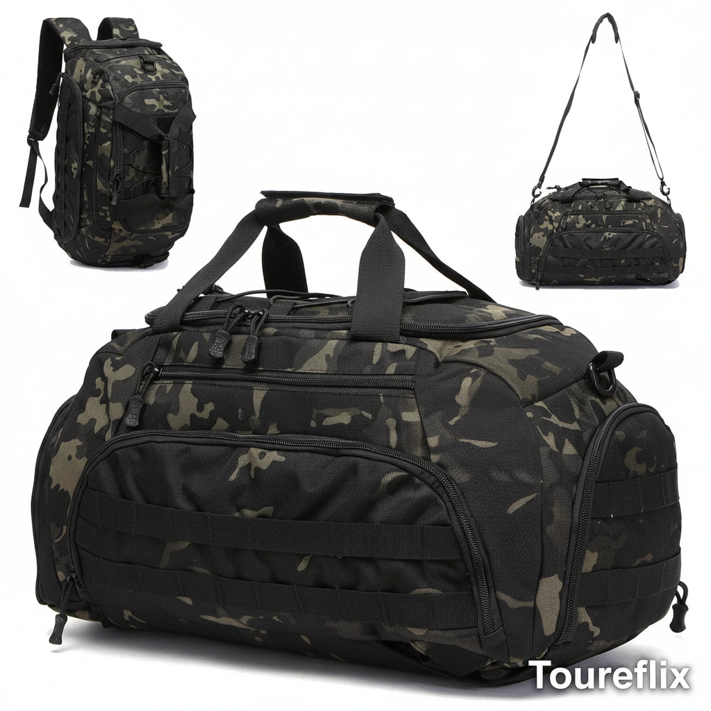 3-in-1 Tactical Gym Backpack with Shoe Compartment Convertible Duffel Sling Bag for Men Women Weekender Overnight Travel Bag