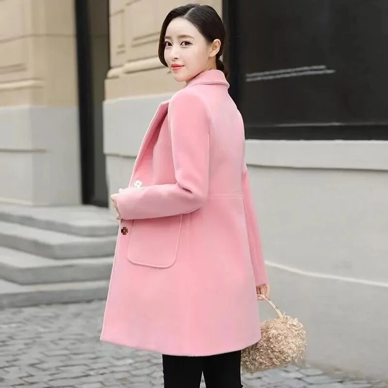 Manteau Long en Laine Femme – Col Tailleur, Coupe Ajustée, Style Automne-Hiver