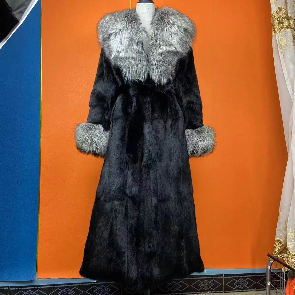 FURTJY – Manteau Femme Fourrure Naturelle de Lapin & Renard, Col Revers, Style Streetwear Chaud Hiver 2025