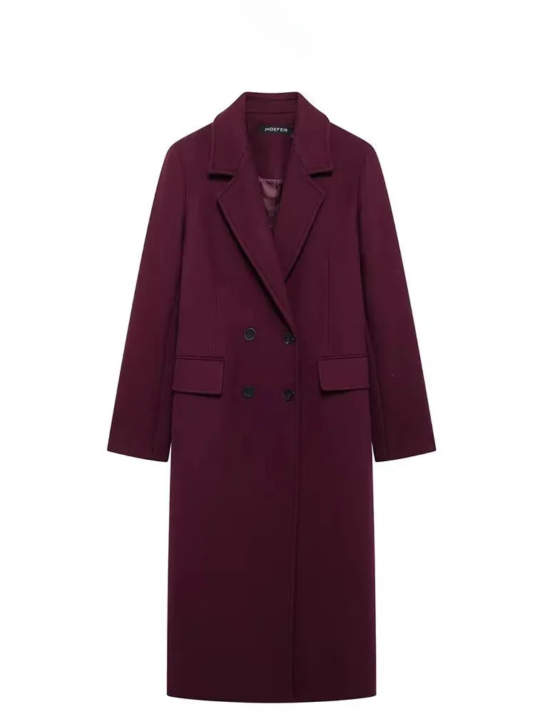 HH – Manteau Long Femme Double Boutonnage, Col Revers, Style High Street Automne-Hiver