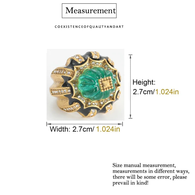 Bague Vintage Résine Verte Citrouille – Bijou Cocktail Doré pour Femme