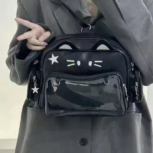 Sac Bandoulière Y2K Grande Capacité Motif Chat – Style Street Trend Femme