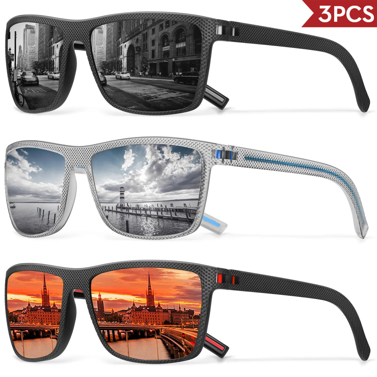 Lot de 3 ou 4 Lunettes de Soleil Polarisées VEGUEROS – UV400 & Miroir