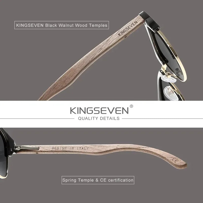 Lunettes de Soleil KINGSEVEN Bois Noyer Rondes Polarisées UV400 – Homme & Femme