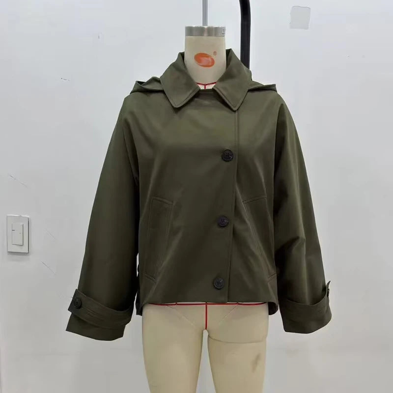 Damen Trenchcoat mit Kapuze – Weite Passform, lange Ärmel | Herbst-Winter
