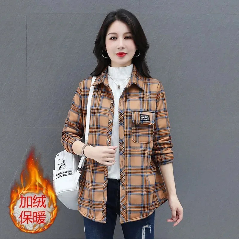 Chemise en Velours à Carreaux Femme – Coupe Slim, Manches Longues, Automne Hiver 2026