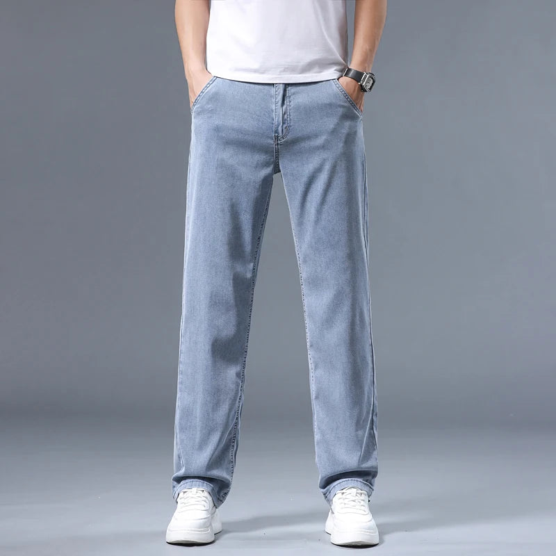 Jean Large Wide-Leg Homme Été – Tissu Ice Silk Léger & Respirant | Bleu Ciel