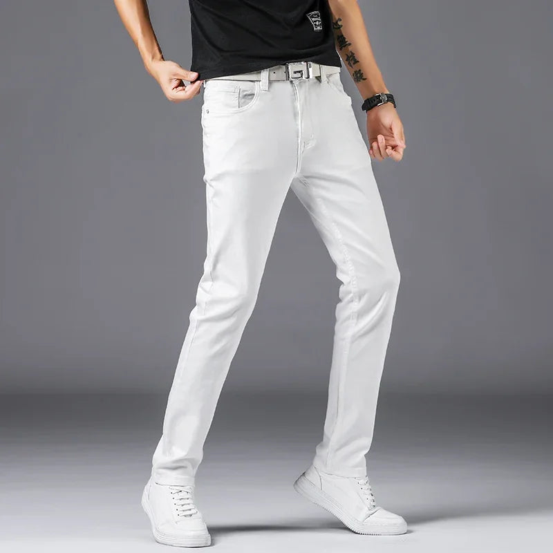 Jean Slim Blanc Homme – Coupe Ajustée Élastique Style Business Casual