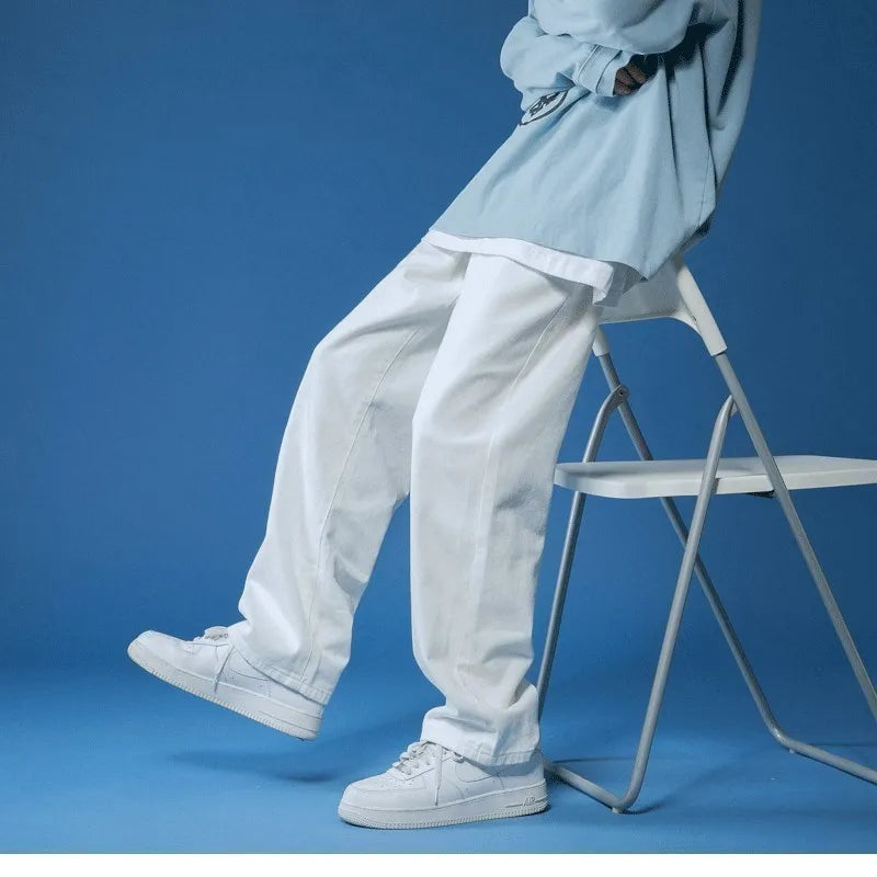 Jean Blanc Homme Loose Straight Streetwear Unisexe | Toutes Saisons