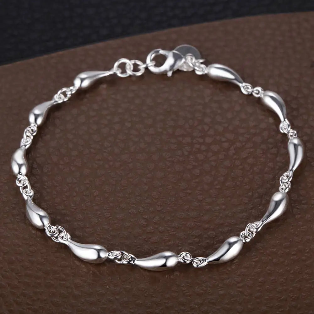 Bracelet Charm en Argent Sterling 925 – Chaîne Perlée Romantique pour Femme