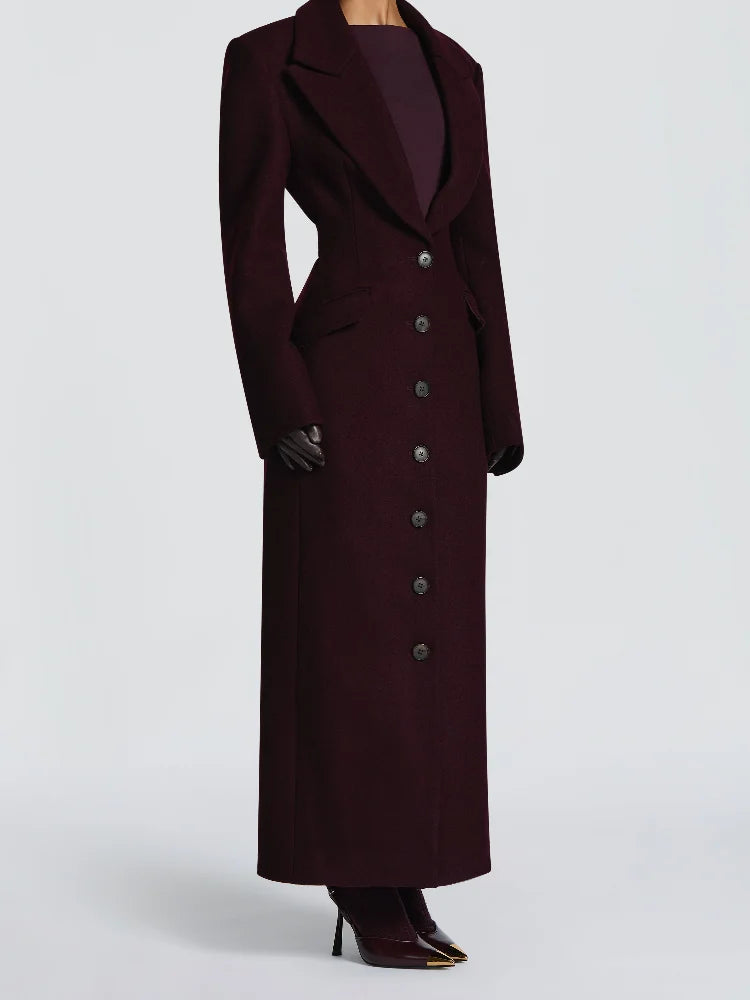 Manteau Long Femme Col V Ceinturé – Épaulettes & Boutonnage Simple | Hiver 2025