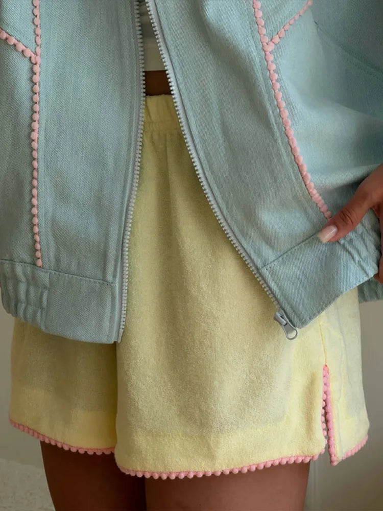 Casual Women's Denim Jacket Loose Stand Collar Long Sleeve Zipper Pocket Elastic Hem Solid Coat 2026 Autumn Lady Fashion Jackets