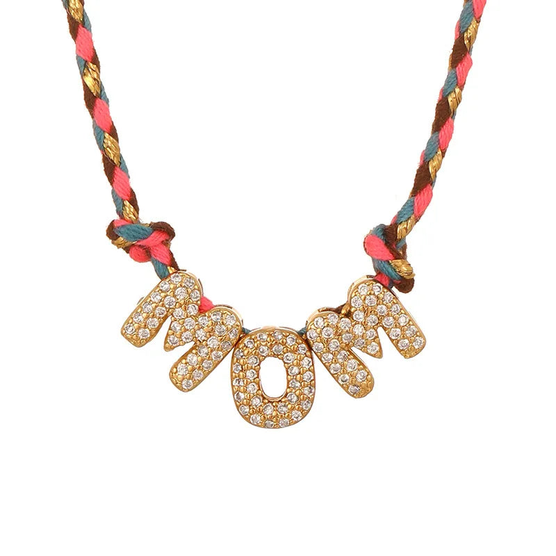 Collier Pendentif Initiale & Lettre – Corde Colorée Ajustable, Cadeau Fête des Mères