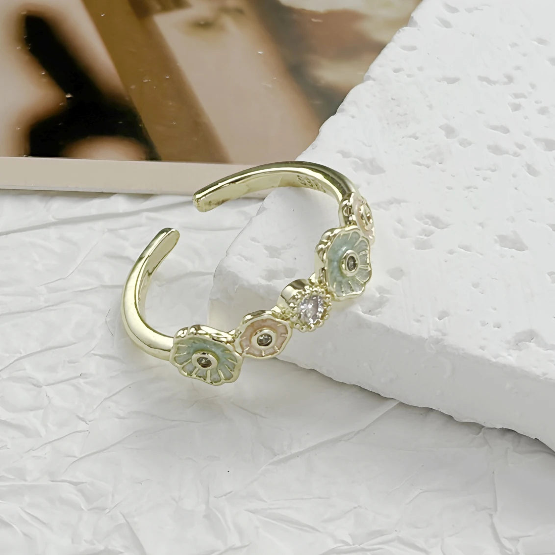 Bague Lotus en Argent Sterling 925 Femme – Texture Rétro & Ajustable | Cadeau Bijou