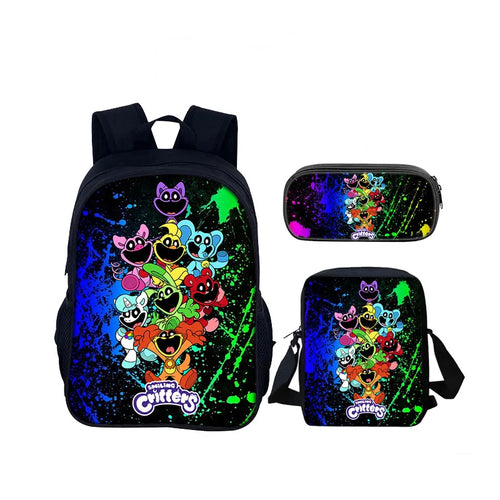 3pcs Set Smiling Critters School Bag 40cm/15.7inch Backpack Shoulder Bag Pencil Case Computer Book Bags for Boys Girls Best Gift