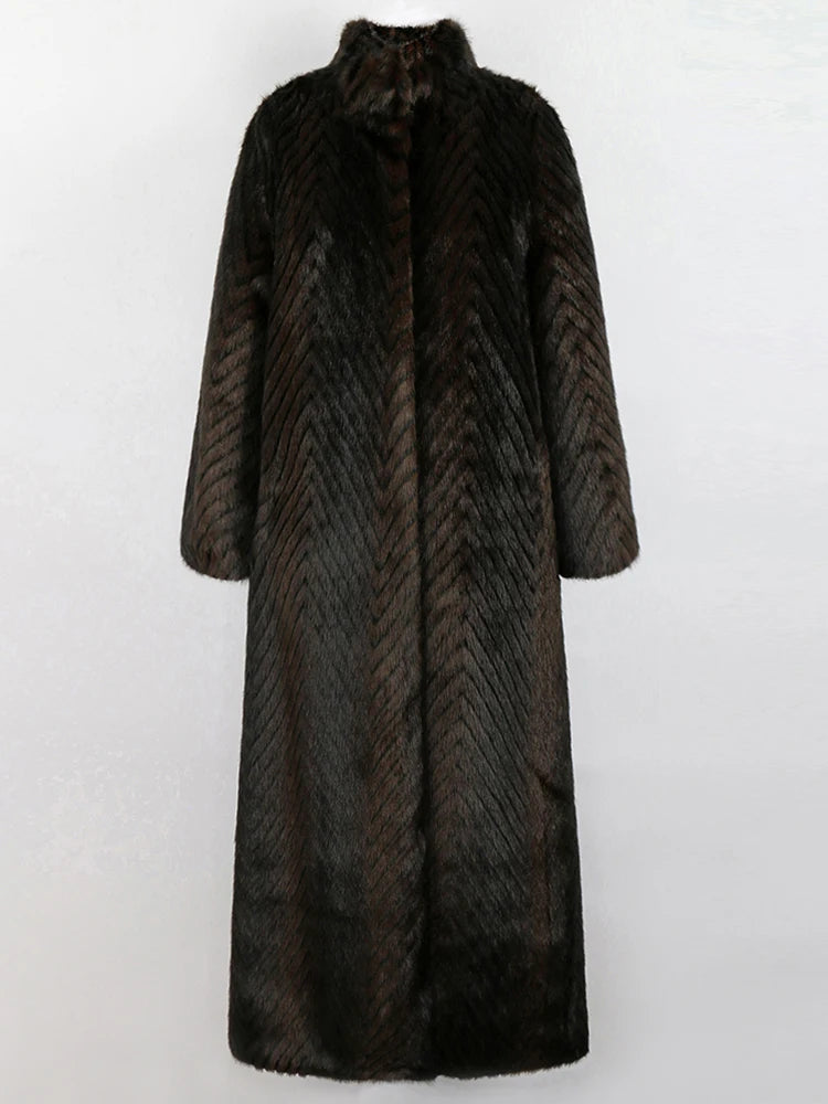 Manteau Fausse Fourrure Femme Nerazzurri – Long, Chaud, Col Montant, Hiver, S au 5XL