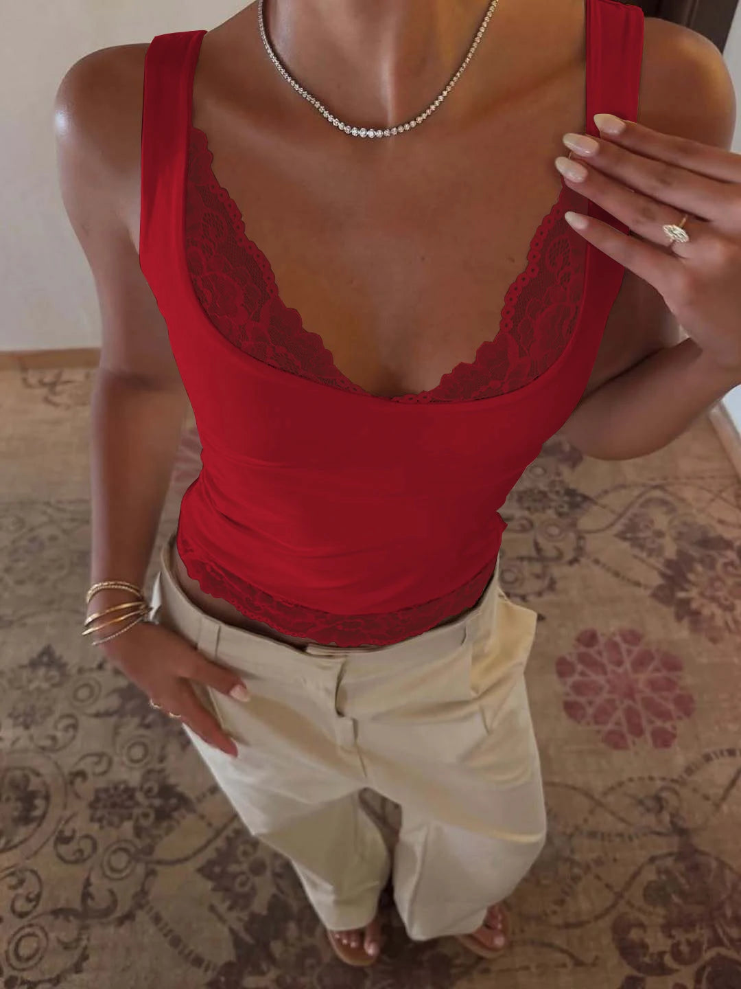 Top Tank Femme Dulzura – Col Carré, Dos Nu, Dentelle & Volants | Style Y2K Sexy