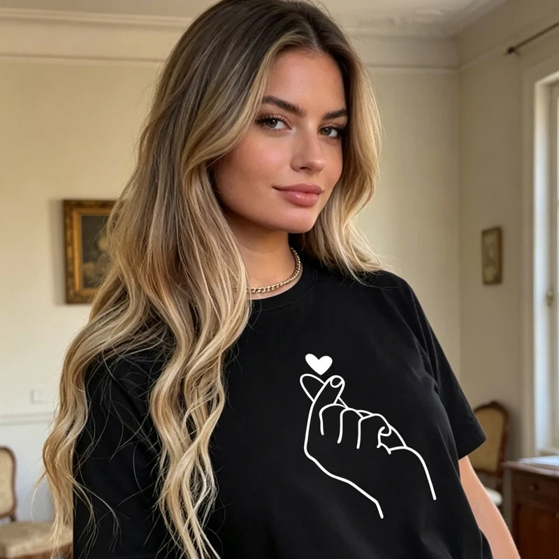 T-Shirt Femme Imprimé Mignon Col Rond Manches Courtes – Style Harajuku Goth