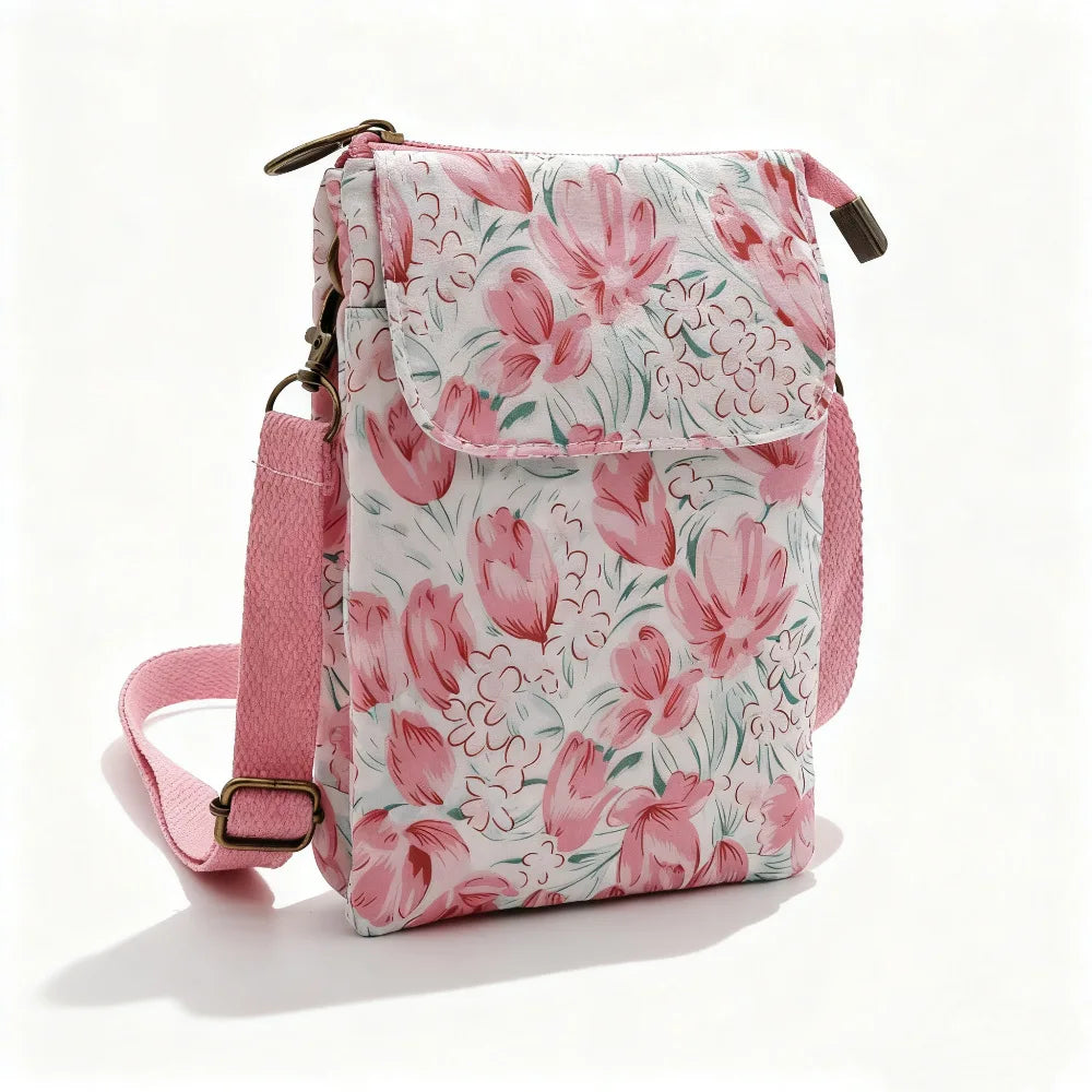 Versatile Print New Oil Painting Series 5-Layer Crossbody Phone Bag Rustic Fabric Women's Handbag Lightweight and Easy-to-Match