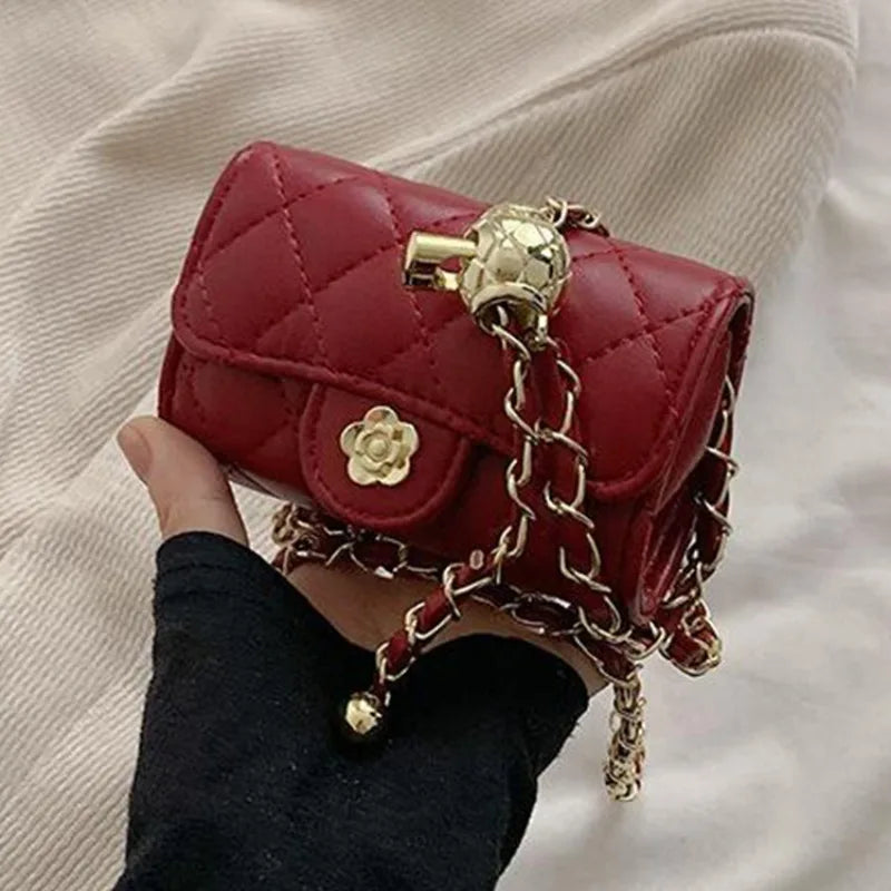 Mini Sac Bandoulière Femme Cuir PU – Chaîne Style Coréen, Couleur Unie, 7 Coloris