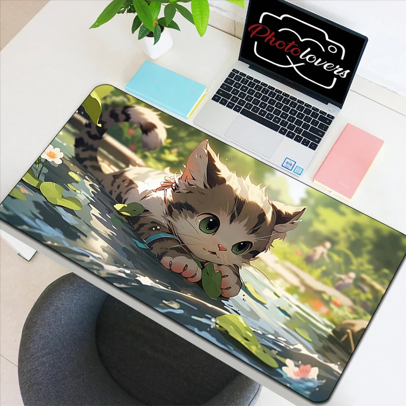 Tapis de Souris XXL Anime – Chat Kawaii, Accessoire Gaming, Bureau & Clavier