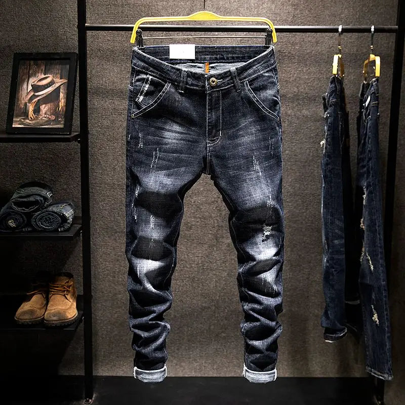Jean Slim Straight Élastique Homme Ripped Délavé American Korean Style 9 Coloris Tailles 28-38