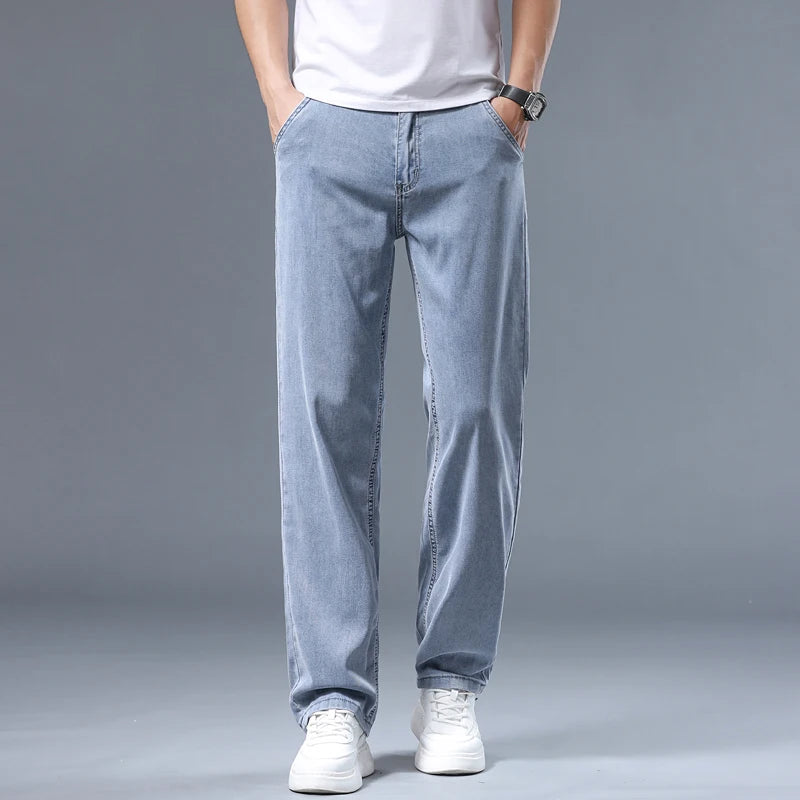 Jean Large Wide-Leg Homme Été – Tissu Ice Silk Léger & Respirant | Bleu Ciel