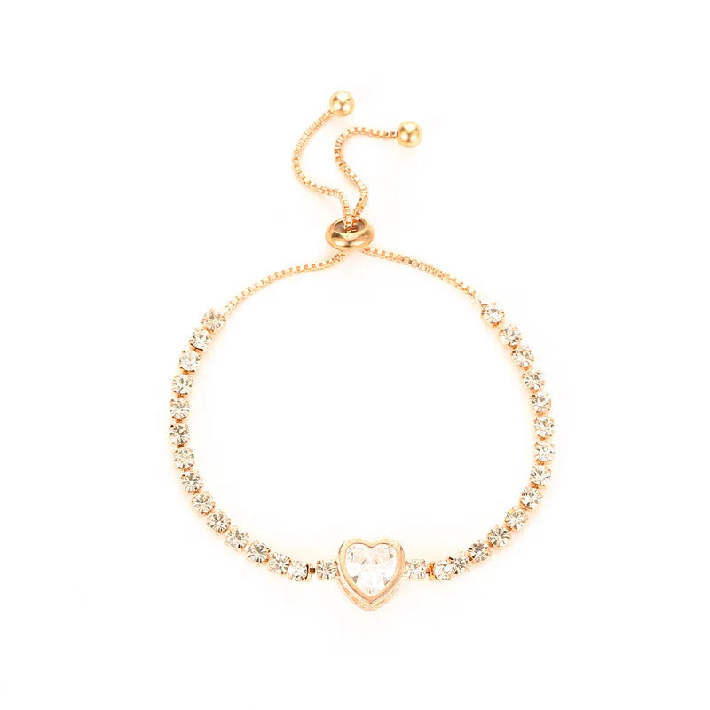 Bracelet Femme Zircon Carré Plaqué Or 18K – Réglable & Strass