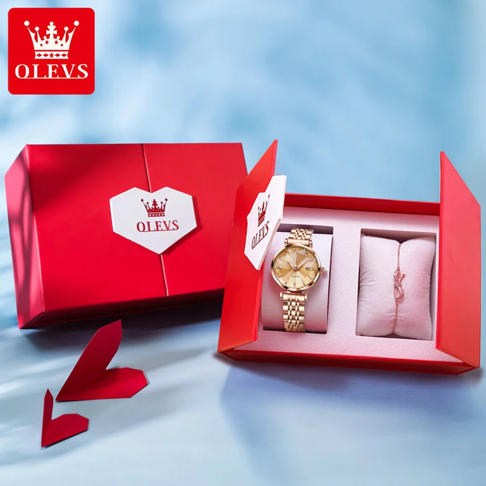Montre Femme OLEVS 5536 Quartz Diamant – Coffret Bracelet Luxe