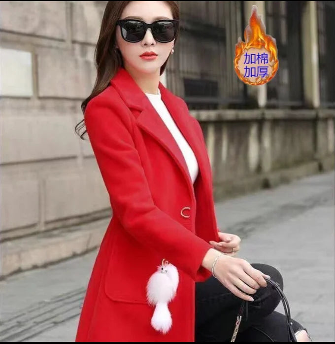 Manteau Long en Laine Femme – Col Tailleur, Coupe Ajustée, Style Automne-Hiver