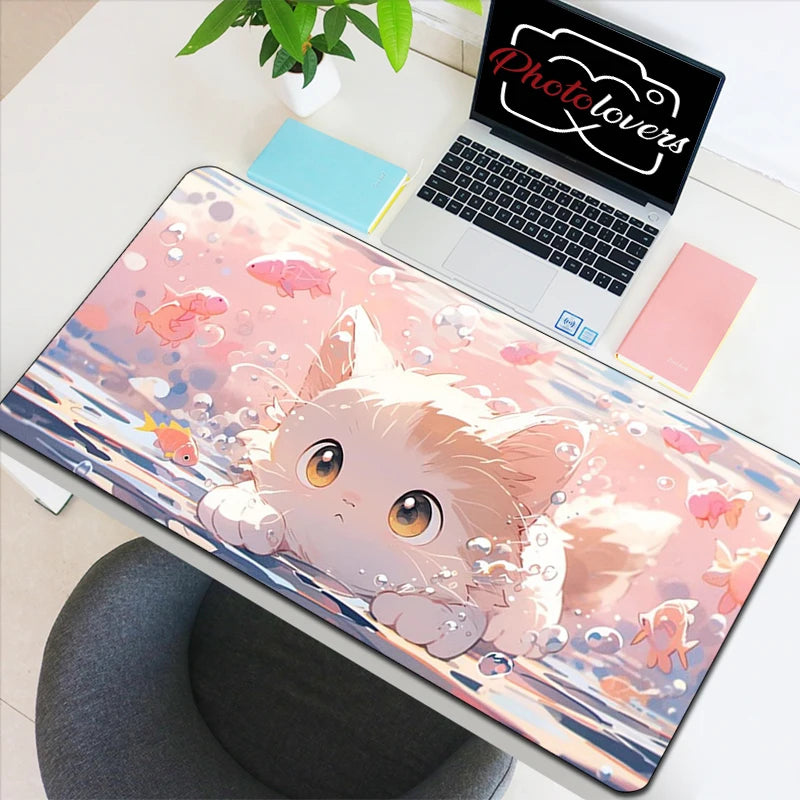 Tapis de Souris XXL Anime – Chat Kawaii, Accessoire Gaming, Bureau & Clavier