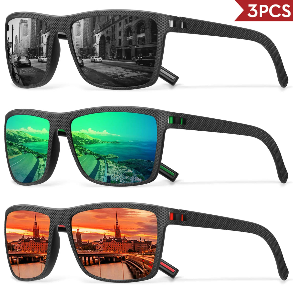 Lot de 3 ou 4 Lunettes de Soleil Polarisées VEGUEROS – UV400 & Miroir
