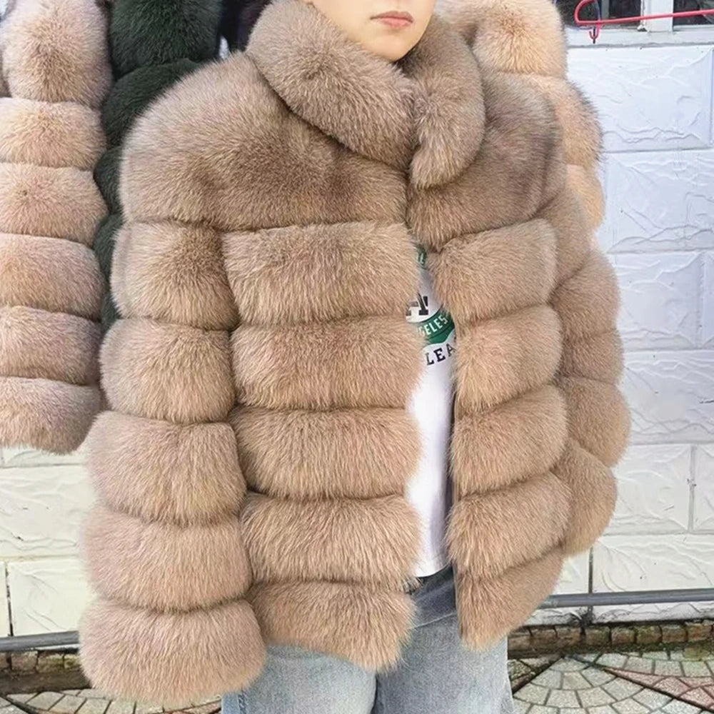 QUEENTINA Winter New Women's Cold Real Fox Fur Coat With Collar Especially Overcoat Leather Female Natural Plus Size 2023 Luxury