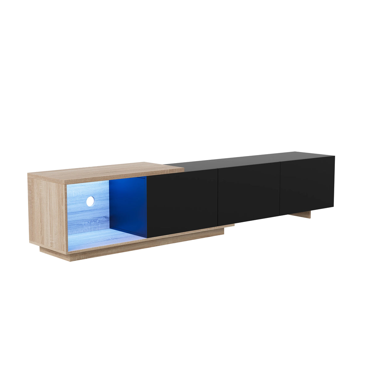 Meuble TV Simurq 240x38x44 cm – 3 Portes | Étagères Verre | 75 kg | Style Scandinave | Blanc ou Noir