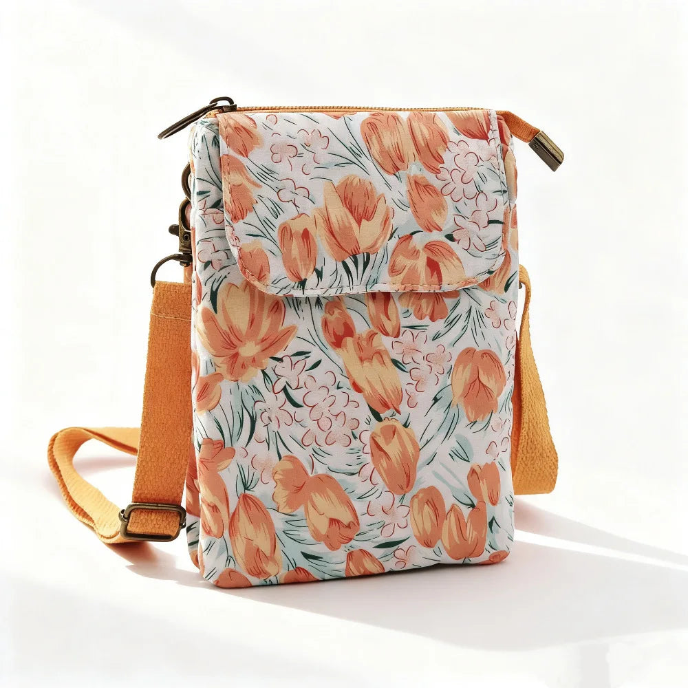 Versatile Print New Oil Painting Series 5-Layer Crossbody Phone Bag Rustic Fabric Women's Handbag Lightweight and Easy-to-Match