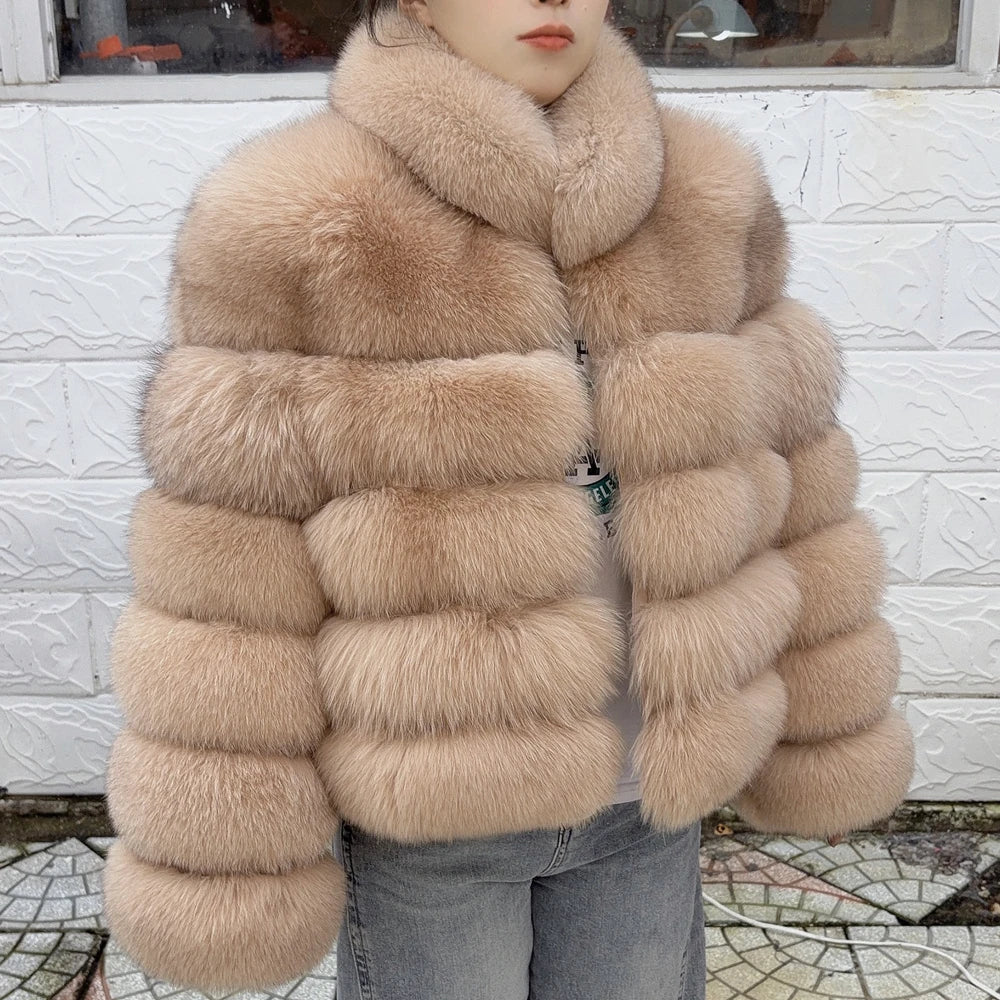 QUEENTINA Winter New Women's Cold Real Fox Fur Coat With Collar Especially Overcoat Leather Female Natural Plus Size 2023 Luxury