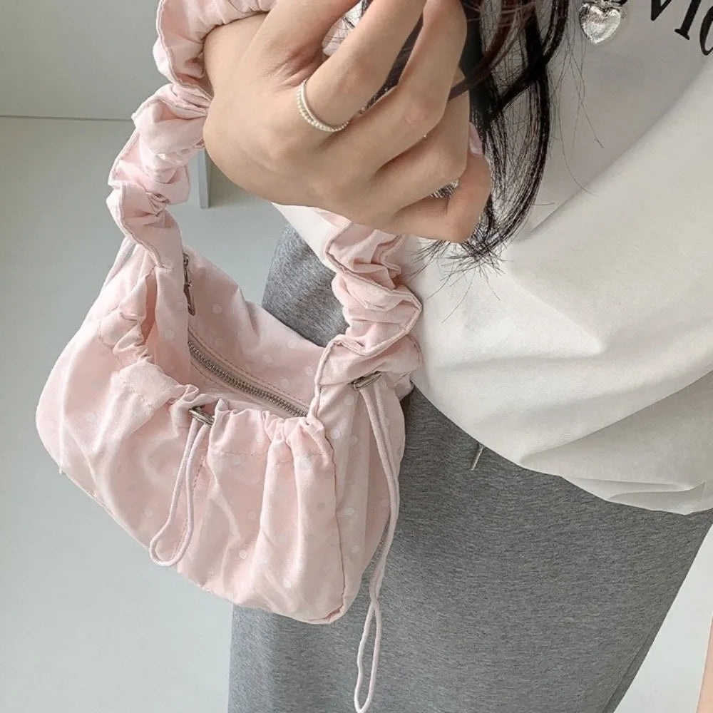 Versatile Polka Dot Underarm Bag Korean Style Large Capacity Drawstring Shoulder Bag Lightweight Clutch Purse