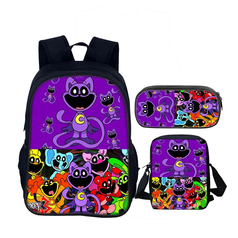 3pcs Set Smiling Critters School Bag 40cm/15.7inch Backpack Shoulder Bag Pencil Case Computer Book Bags for Boys Girls Best Gift