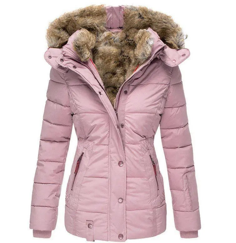Manteau d'Hiver Femme – Coupe-Vent Zippé à Capuche, Doublure Polaire, Coupe Slim