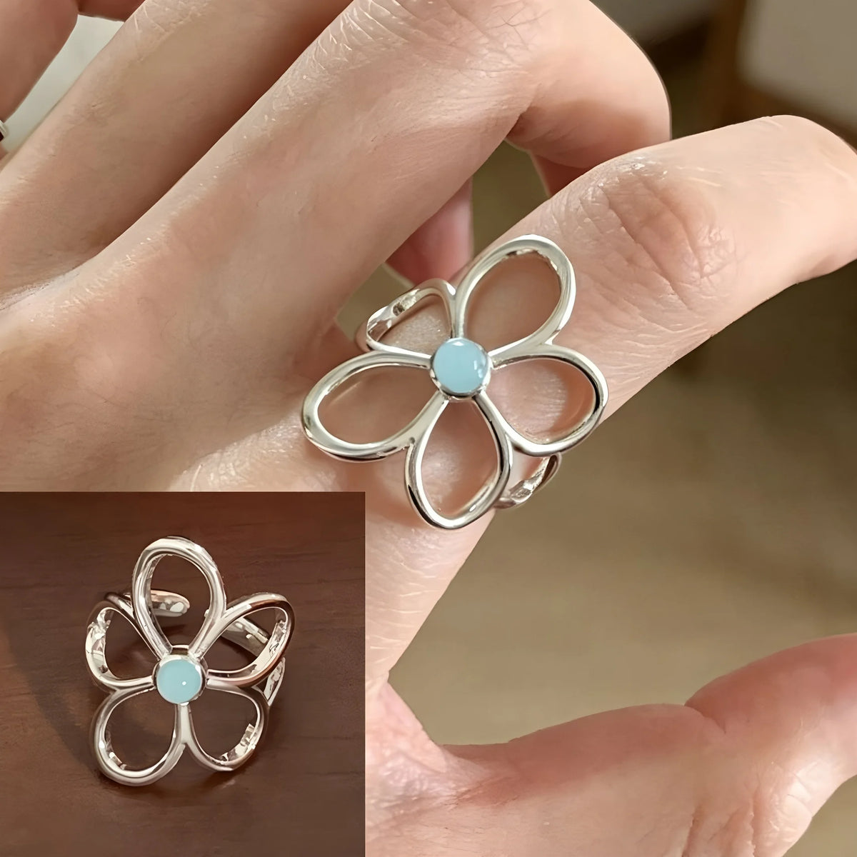 Bague Lotus en Argent Sterling 925 Femme – Texture Rétro & Ajustable | Cadeau Bijou