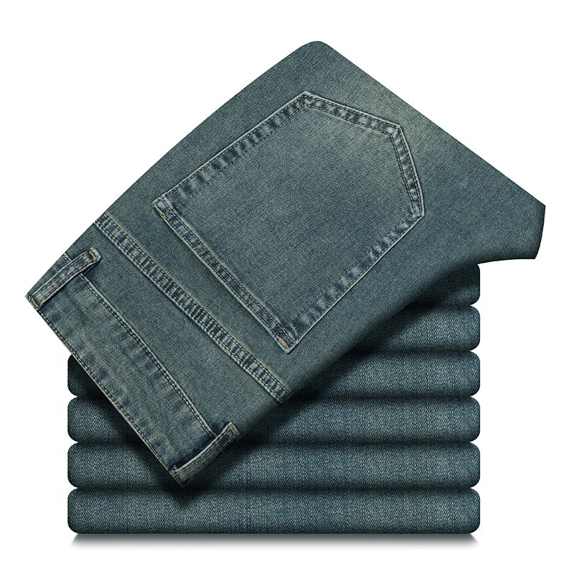 Jean Droit Ample Homme – Denim Léger Respirant Taille Haute Business Casual