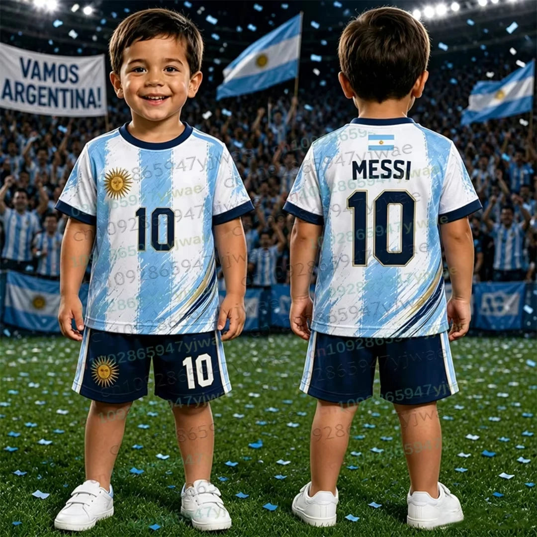 2026 Harajuku Argentina Special Messi 10 Football Jersey Shorts Tee Set Women Men Kids Shirt And Shorts Summer Fans 2 Piece Sets